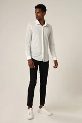 Antioch Blusenshirt Slim Fit Hidden Button Long Sleeve Weiß/Creme/Lila/Gelb