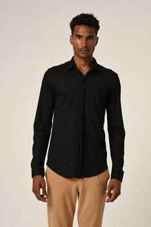 Antioch Blusenshirt Slim Fit Hidden Button Long Sleeve Schwarz