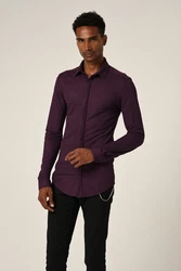 Antioch Blusenshirt Slim Fit Hidden Button Long Sleeve Dunkelrot/Lila/Bordeaux/Rosa