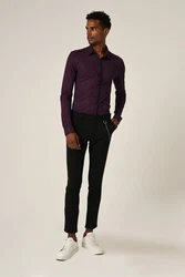 Antioch Blusenshirt Slim Fit Hidden Button Long Sleeve Dunkelrot/Lila/Bordeaux/Rosa