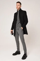 Antioch Wintermantel Mandarin Collar Coat Schwarz/Grau