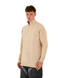 Denim Distriqt Strickpullover Herren Strick Pullover in Loose Fit mit Zopfmuster Beige