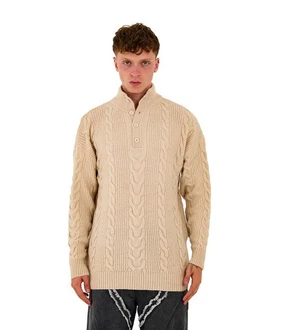 Denim Distriqt Strickpullover Herren Strick Pullover in Loose Fit mit Zopfmuster Beige Denim Distriqt Strickpullover Herren Strick Pullover in Loose Fit mit Zopfmuster Beige