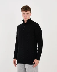 Denim Distriqt Strickpullover Herren Strick Pullover in Loose Fit mit Zopfmuster Schwarz
