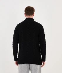 Denim Distriqt Strickpullover Herren Strick Pullover in Loose Fit mit Zopfmuster Schwarz