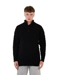 Denim Distriqt Strickpullover Herren Strick Pullover in Loose Fit mit Zopfmuster Schwarz