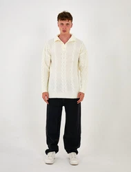 Denim Distriqt Strickpullover Herren Strick Pullover in Loose Fit mit Zopfmuster Elfenbein