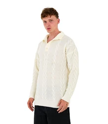 Denim Distriqt Strickpullover Herren Strick Pullover in Loose Fit mit Zopfmuster Elfenbein