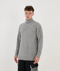 Denim Distriqt Strickpullover Herren Strick Pullover in Loose Fit mit Zopfmuster Grau