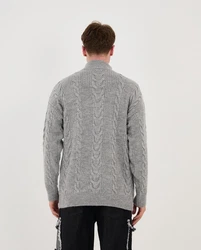 Denim Distriqt Strickpullover Herren Strick Pullover in Loose Fit mit Zopfmuster Grau