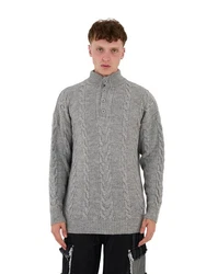 Denim Distriqt Strickpullover Herren Strick Pullover in Loose Fit mit Zopfmuster Grau
