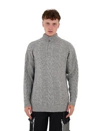 Strickpullover Herren Strick Pullover in Loose Fit mit Zopfmuster Grau M