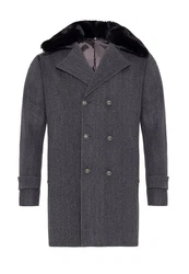 Antioch Wintermantel Double Breasted Coat Dunkelblau/Dunkelgrau/Grau