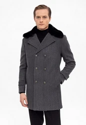 Antioch Wintermantel Double Breasted Coat Dunkelblau/Dunkelgrau/Grau