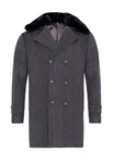 Antioch Wintermantel Double Breasted Coat Dunkelblau/Dunkelgrau/Grau