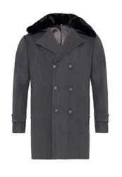 Antioch Wintermantel Double Breasted Coat Dunkelblau/Dunkelgrau/Grau