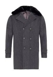 Wintermantel Faux Fur Detailed Collar Double Breasted Coat