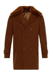 Wintermantel Faux Fur Detailed Collar Double Breasted Coat