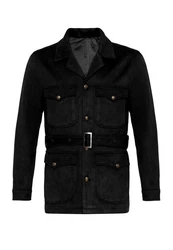 Antioch Winterjacke Slim Fit Belted Suede Coat Schwarz