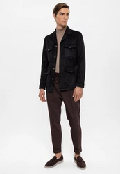 Antioch Winterjacke Slim Fit Belted Suede Coat Schwarz