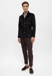 Antioch Winterjacke Slim Fit Belted Suede Coat Schwarz