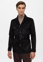 Antioch Winterjacke Slim Fit Belted Suede Coat Schwarz