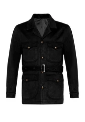 Antioch Winterjacke Slim Fit Belted Suede Coat Schwarz