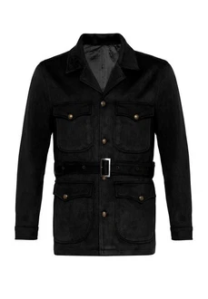 Antioch Winterjacke Slim Fit Belted Suede Coat Schwarz