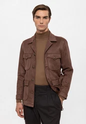 Antioch Winterjacke Slim Fit Belted Suede Coat Braun/Dunkelbraun/Grau/Beige