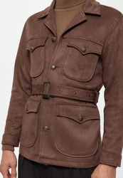 Antioch Winterjacke Slim Fit Belted Suede Coat Braun/Dunkelbraun/Grau/Beige