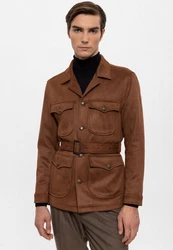 Antioch Winterjacke Slim Fit Belted Suede Coat Braun/Beige