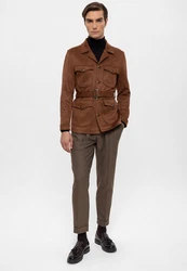 Antioch Winterjacke Slim Fit Belted Suede Coat Braun/Beige