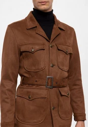 Antioch Winterjacke Slim Fit Belted Suede Coat Braun/Beige
