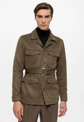 Antioch Winterjacke Slim Fit Belted Suede Coat Khaki/Braun/Dunkelgrün/Grau