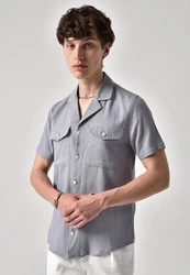 Antioch Blusenshirt Kurzarm Grau/Hellgrau/Blau
