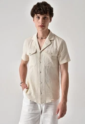 Antioch Blusenshirt Kurzarm Beige/Khaki/Weiß