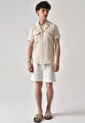Antioch Blusenshirt Kurzarm Beige/Khaki/Weiß
