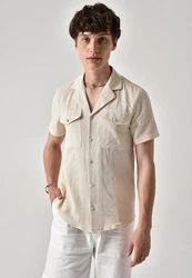 Antioch Blusenshirt Kurzarm Beige/Khaki/Weiß