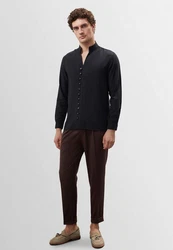 Antioch Blusenshirt Standing Collar Shirt Schwarz/Hellblau