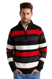 Strickpullover Herren High-neck Sweater Half Zip lange Klassische Baumwolle Jumper