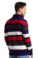 BlauerHafen Strickpullover Herren High-neck Sweater Half Zip Blau