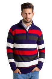 Strickpullover Herren High-neck Sweater Half Zip lange Klassische Baumwolle Jumper