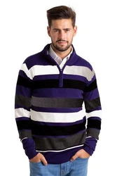 BlauerHafen Strickpullover Herren High-neck Sweater Half Zip Blau