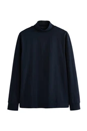 Langarmshirt Langrmeliges Essential T-Shirt mit Rollkragen (1-tlg)