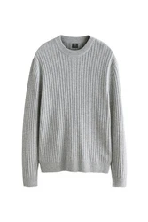 Next Rundhalspullover Regular Fit Premium Grau/Hellgrau/Silber