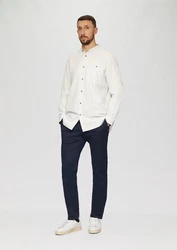 s.Oliver Langarmhemd Regular Fit Weiß/Khaki/Creme/Grau