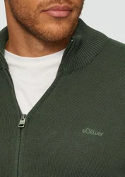 s.Oliver Outdoorjacke Strickjacke mit Stehkragen Dunkelgrün/Grün
