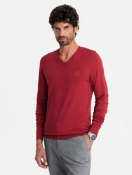 Ombre V-Ausschnitt-Pullover Dunkelrot/Rot/Bordeaux