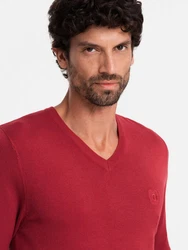 Ombre V-Ausschnitt-Pullover Dunkelrot/Rot/Bordeaux