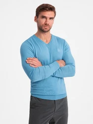 Ombre V-Ausschnitt-Pullover Blau/Hellblau